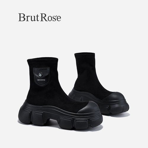 BrutRose2023秋季新款潮流大头弹力靴女小个子中筒靴口袋瘦瘦靴子