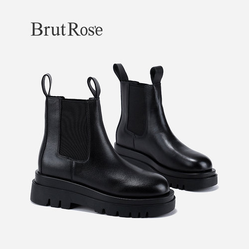 BrutRose2023早秋新款增高复古切尔西靴女透气中筒靴牛皮瘦瘦靴子