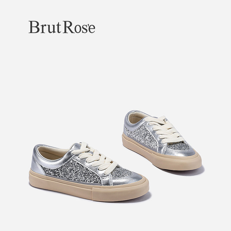 BrutRose2024春季新款银色亮片板鞋女炸街平底休闲鞋轻便运动鞋子