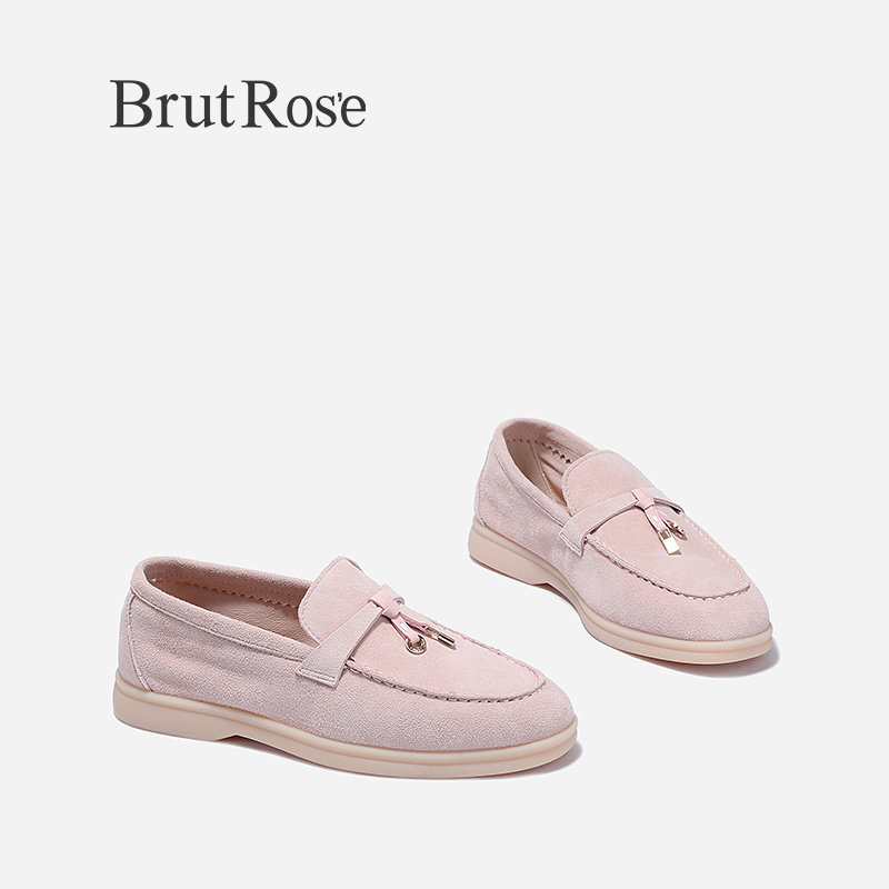 BrutRose2025春夏新款复古减龄乐福鞋女气质平底舒适单鞋浅色女鞋