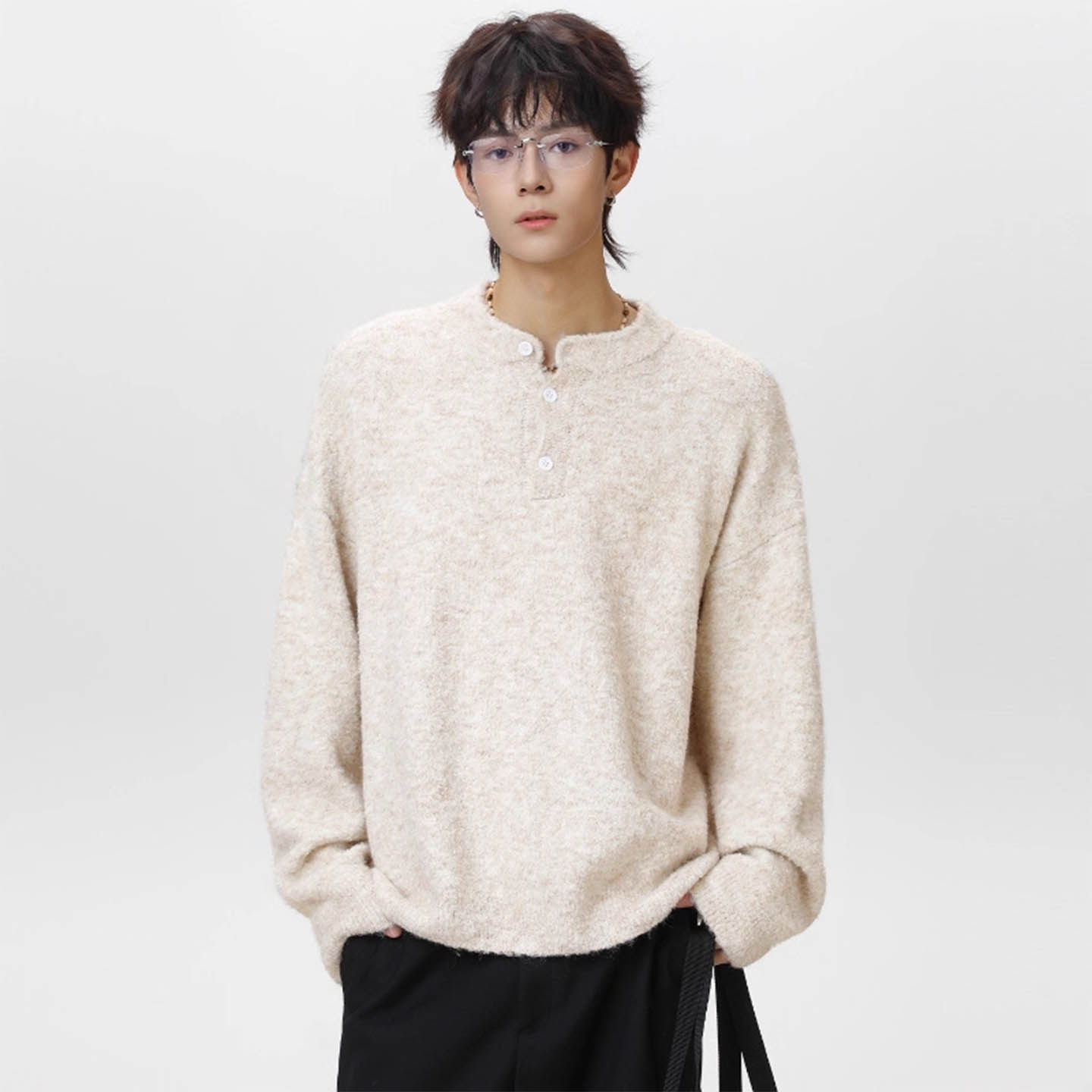 老钱风复古针织衫男士亨利领