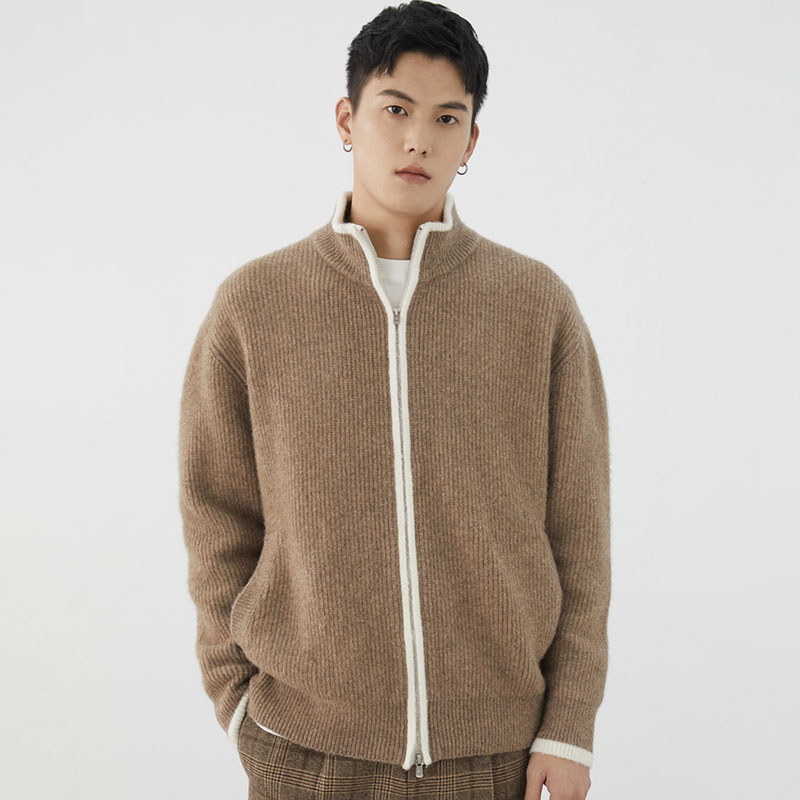 秋冬季新款拉链开衫男士针织衫外穿潮流时尚休闲立领毛衣外套男