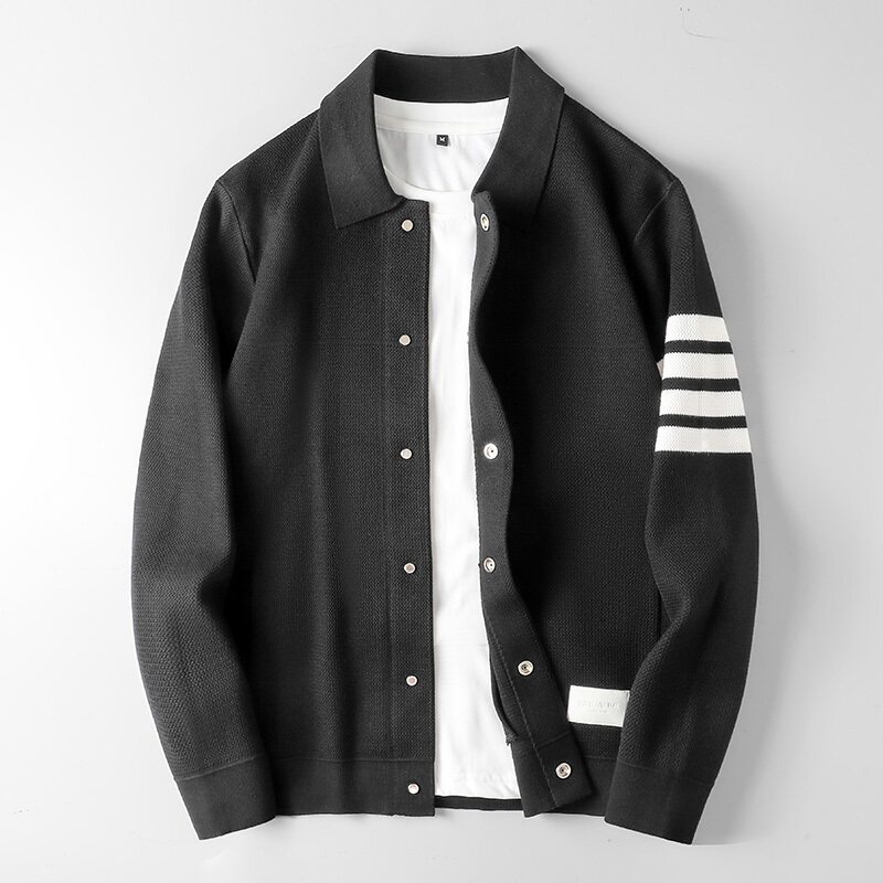 高级感纹理四道杠开衫毛衣外套