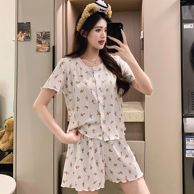 睡衣女夏季纯棉短袖可外穿家居服