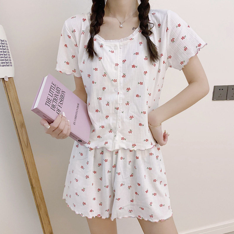 睡衣女夏天纯棉短袖短裤2025年新款碎花纯欲风夏季家居服两件套装