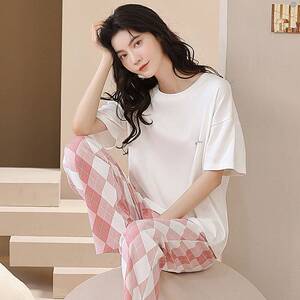 南极人2024新款睡衣女夏季纯棉短袖可外穿女士家居服薄款套装夏天