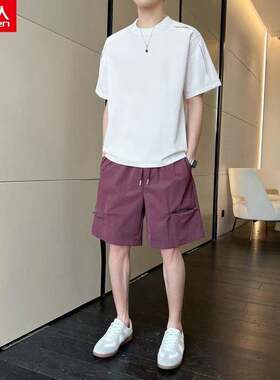 【南极人】夏季冰丝休闲运动套装男速干宽松短袖T恤短裤两件套帅