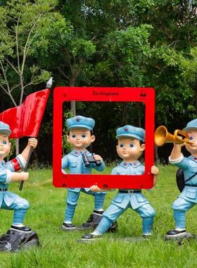 卡通人物小红军玻璃钢雕塑园林景观学校公园八路军红色文化大直销