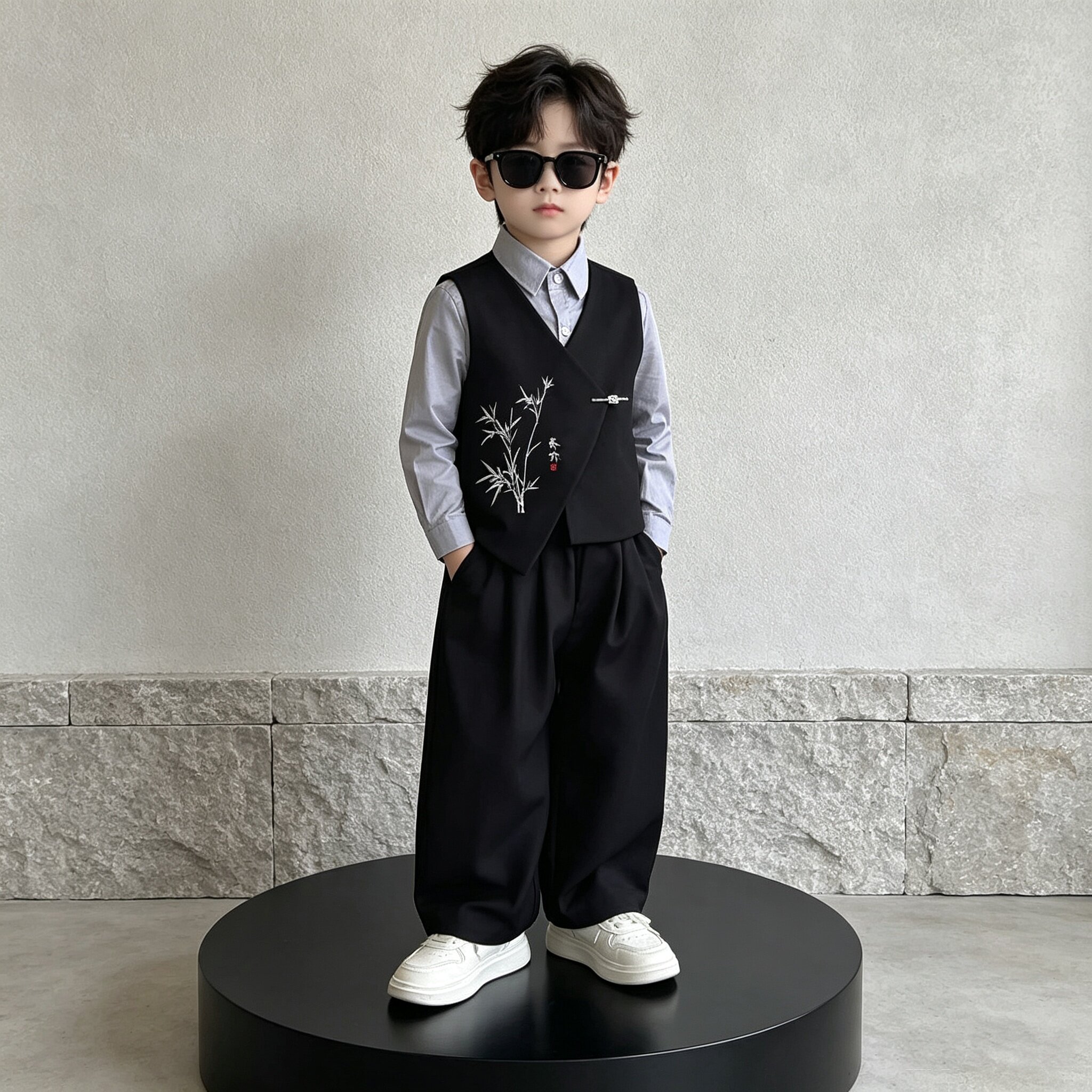 儿童西装套装男童主持人中式礼服钢琴演出服春秋男孩花童生日西服