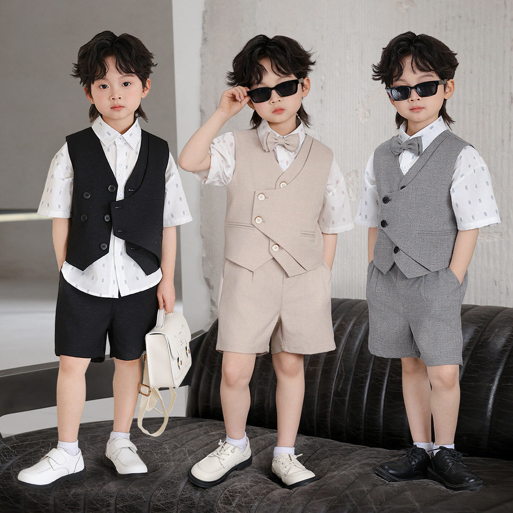 夏季薄款儿童西装马甲礼服三件套