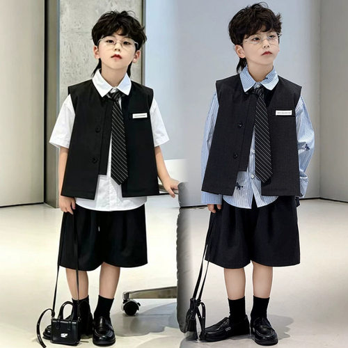 高端男童主持人马甲短裤礼服套装