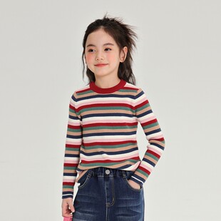 女童冬款 聪妈 兔绒包芯纱条纹针织打底毛衣 一口价现货清仓 3.4