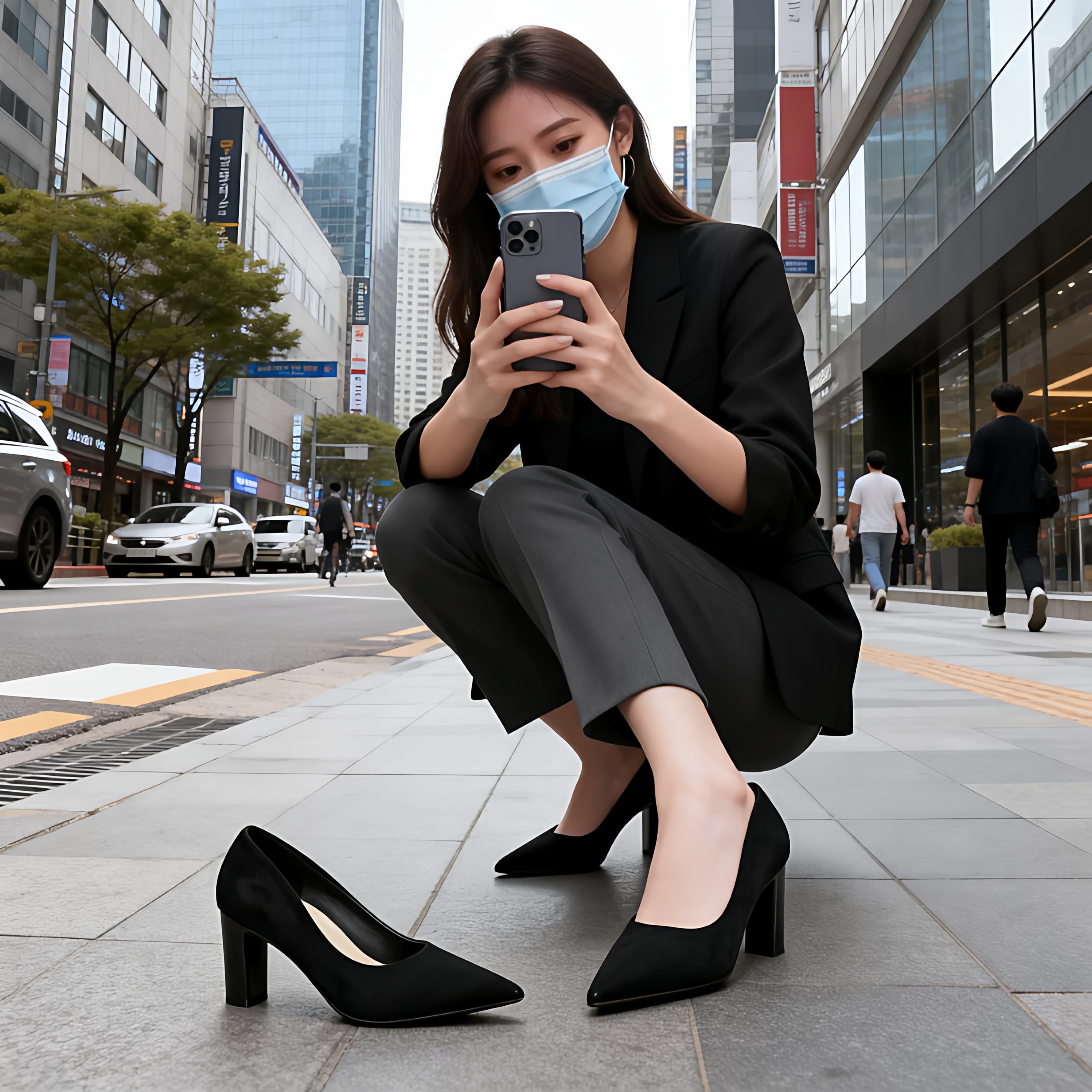 绝美气质黑色尖头不累脚高跟鞋女粗跟春季新款小众百搭通勤单鞋女