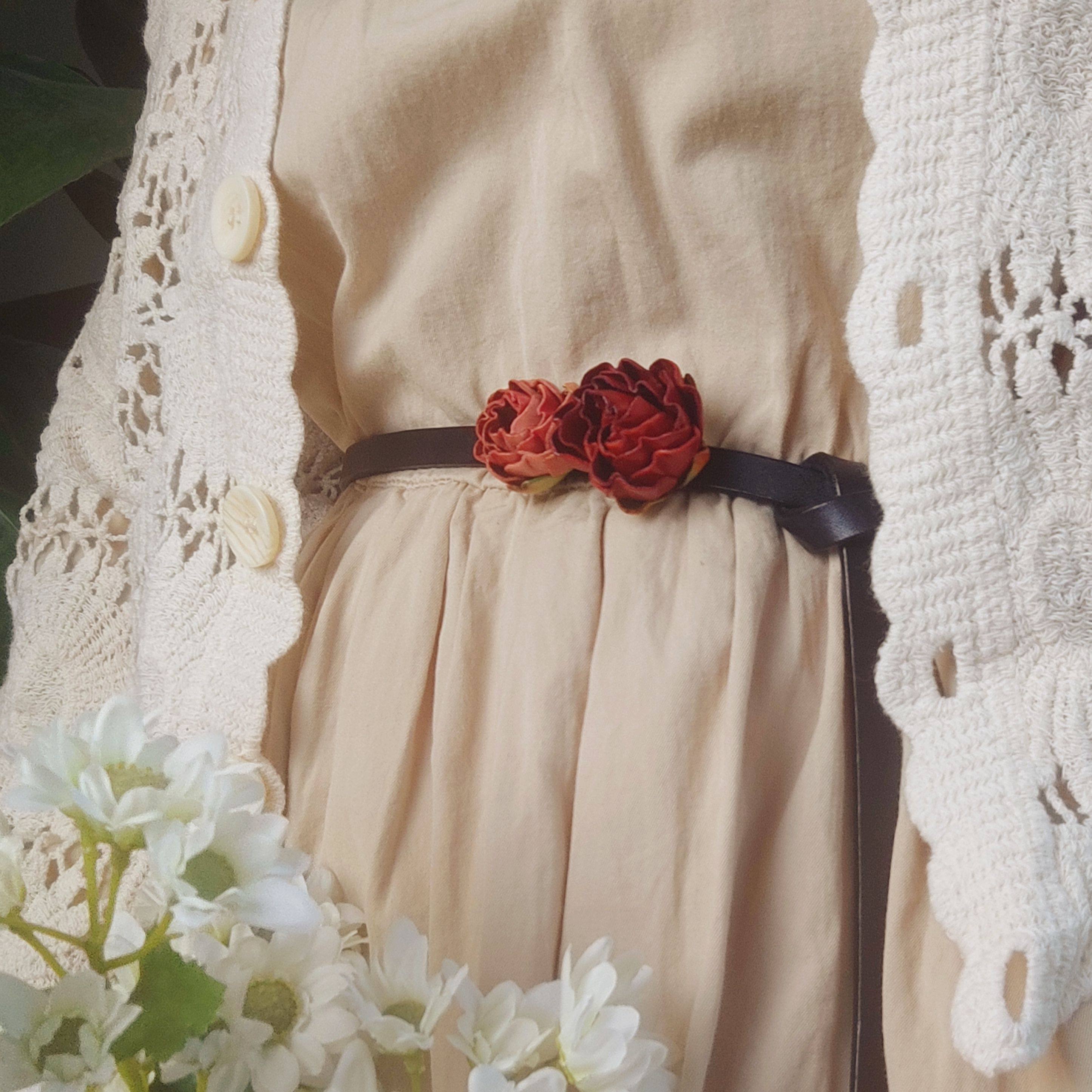 玫瑰花苞。芳圃原创手工立体整体头层牛皮复古腰带腰链文艺国风