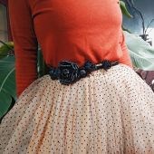 芳圃暗夜玫瑰黑色玫瑰花纯牛皮纯手工丝绒项链腰链发带多用花环