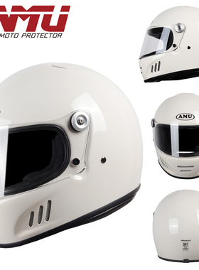 AMU摩托车玻璃钢复古全盔男女公路机车骑行头盔四季3c认证四季款
