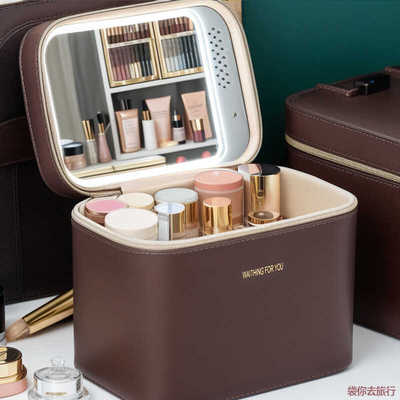 双层便携带灯大容量电池化妆包
