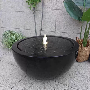 石雕流水钵喷泉景观户外石头涌泉喷水日式水池庭院枯山水造景石钵