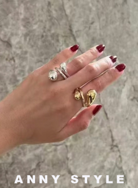 anna欧美极简金银水滴925银戒指