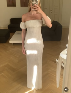 气质氛围感一字露肩收腰连衣裙礼服伴娘服 女装 2026走秀款 秀场新款