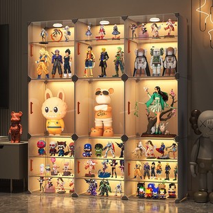 手办展示陈列柜带灯模型柜适用乐高积木家用透明防尘玩具盒收纳架