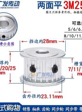 3M24齿 25齿 同步轮 25T 两面平AF 铝合金同步带轮 雕刻机 传动轮