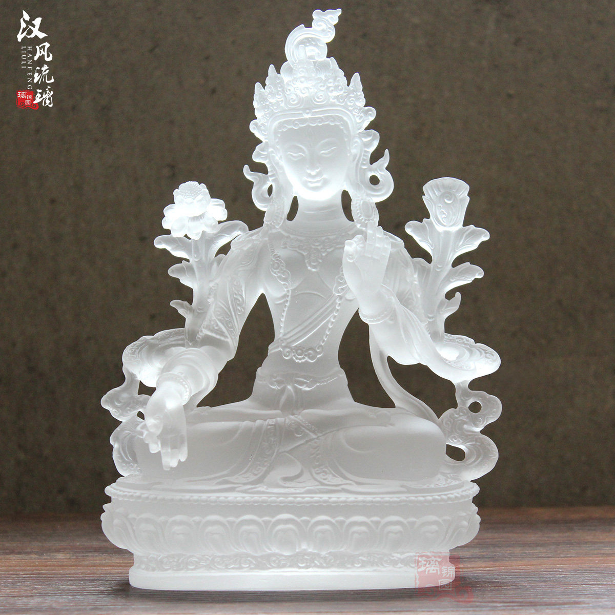 12.5-32厘米高度 古法琉璃白度母佛像白色摆件贴金琉璃密宗佛像
