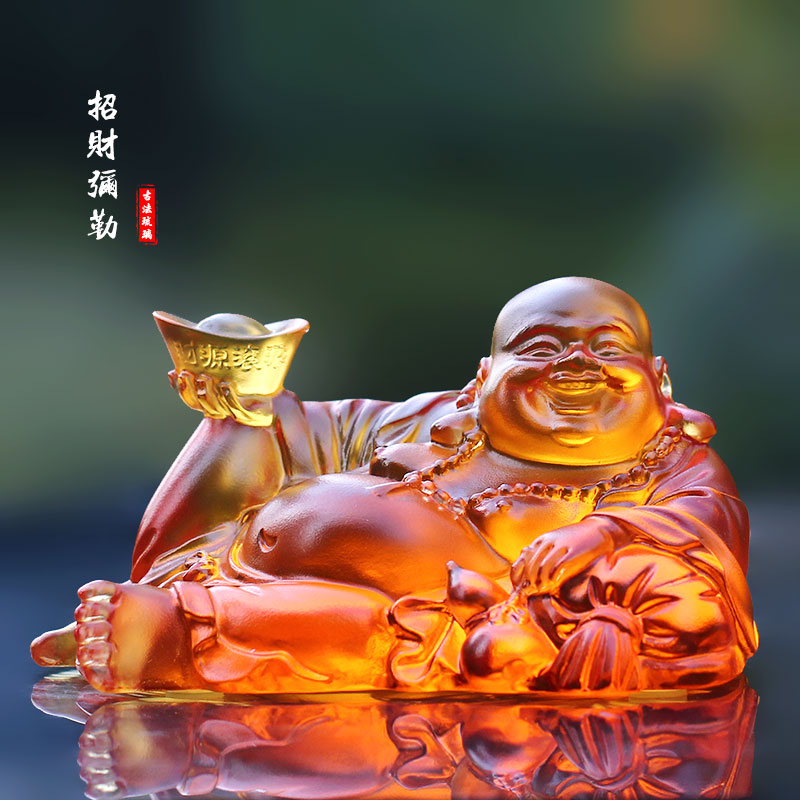 琉璃弥勒佛车摆笑佛摆件居家佛堂寺庙车内车载礼佛招财大肚佛佛像