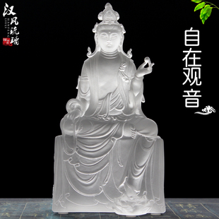 汉风古法琉璃自在观音菩萨佛像工艺礼品家居佛堂摆件供奉佛像用品