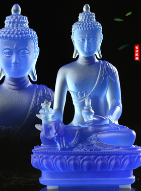 琉璃药师佛如来像摆件有眼珠居客客厅办公供奉药师琉璃光如来蓝色