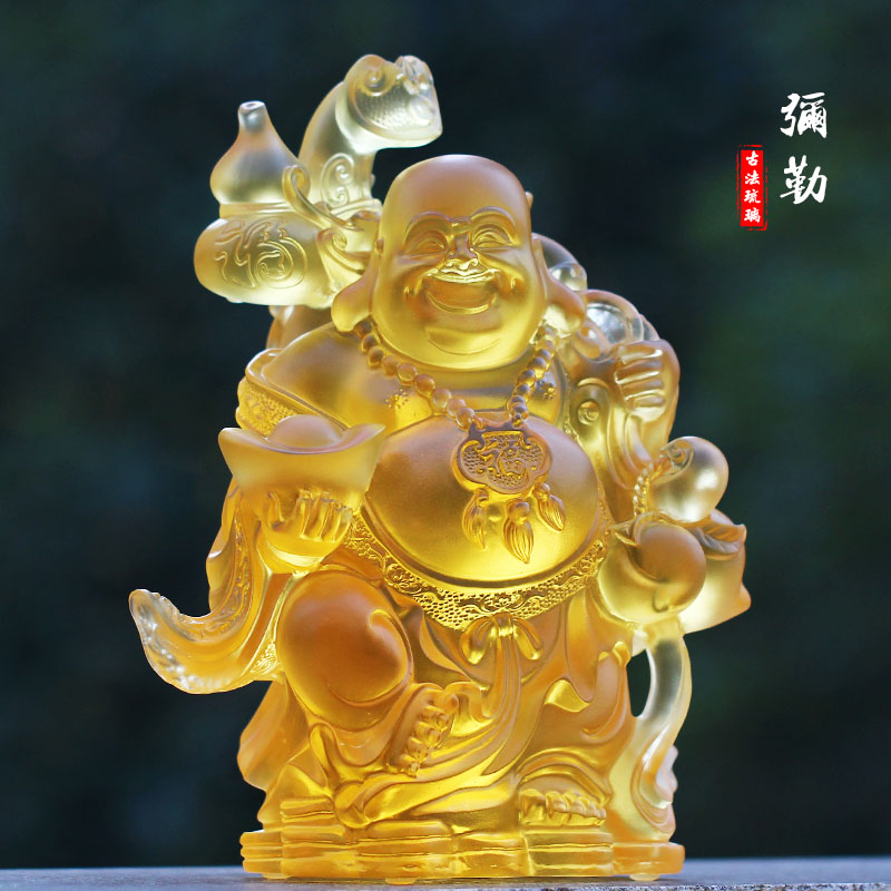 琉璃弥勒大肚佛布袋和尚佛像摆件居家办公佛堂桌面摆放站像笑佛