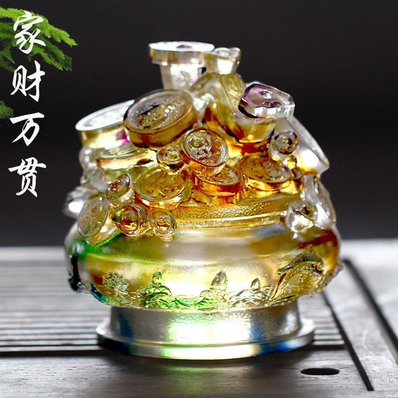 古法琉璃聚宝盆家财万贯风水招财摆件居家办公前台装饰开业送礼