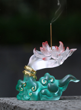 琉璃观音佛手香插描金摆件