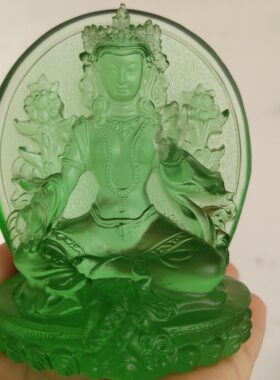 绿度母桌面琉璃佛像璃锦园琉璃