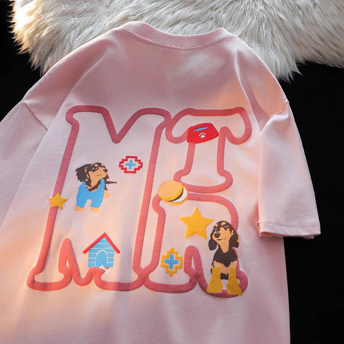 棉棉印象 美式印花复古短袖t恤女宽松大码夏季内搭打底衫棉上衣