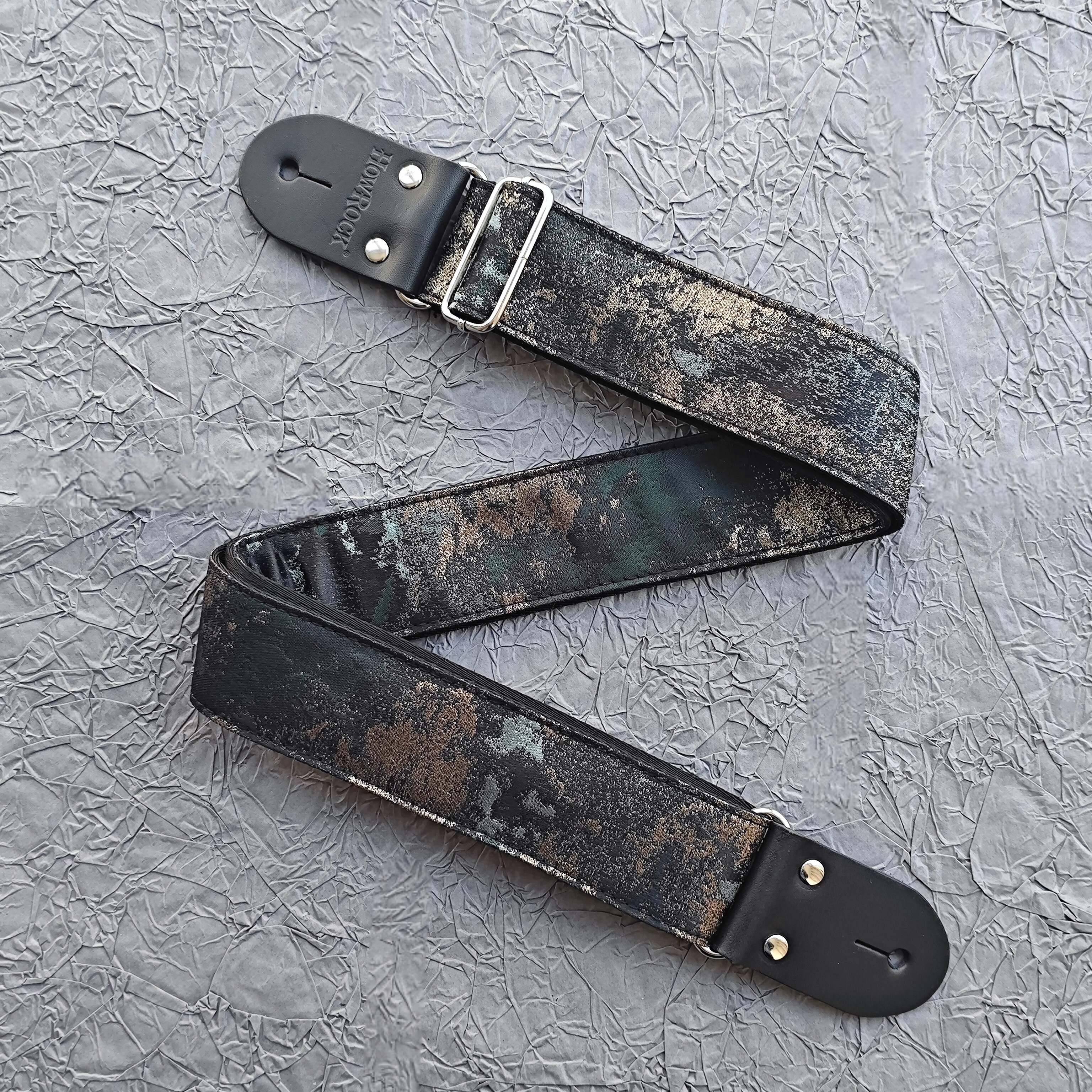 蓝金沙头层牛皮吉他背带真皮头吉他背带手工青苔鎏金铜锈色高级