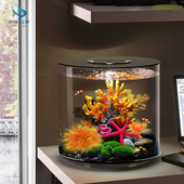 2025新款 圆形鱼缸过滤制氧一体机懒人造景客厅家用办公室小金鱼缸