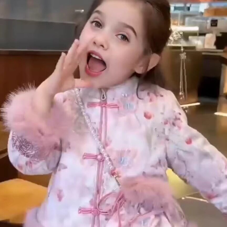 女童新中式提花加绒加厚拜年服