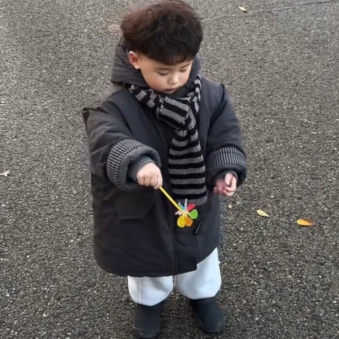 2025男童牛角扣中长款连帽加厚棉服冬季洋气韩版休闲保暖外套