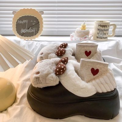 厚底增高卡通可爱毛毛鞋女
