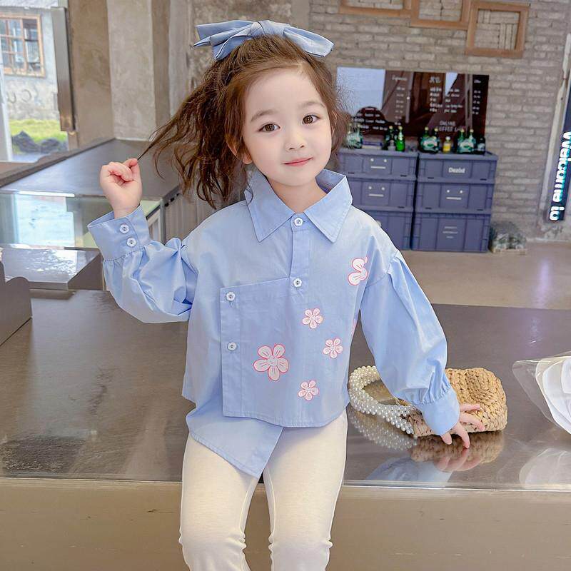 女童衬衫套装春秋款小童女孩洋气长袖时髦宝宝女孩喇叭裤两件套