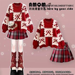 冬季 美少女新年衣服套装 百褶裙两件套 2025新款 女童秋冬毛衣套装