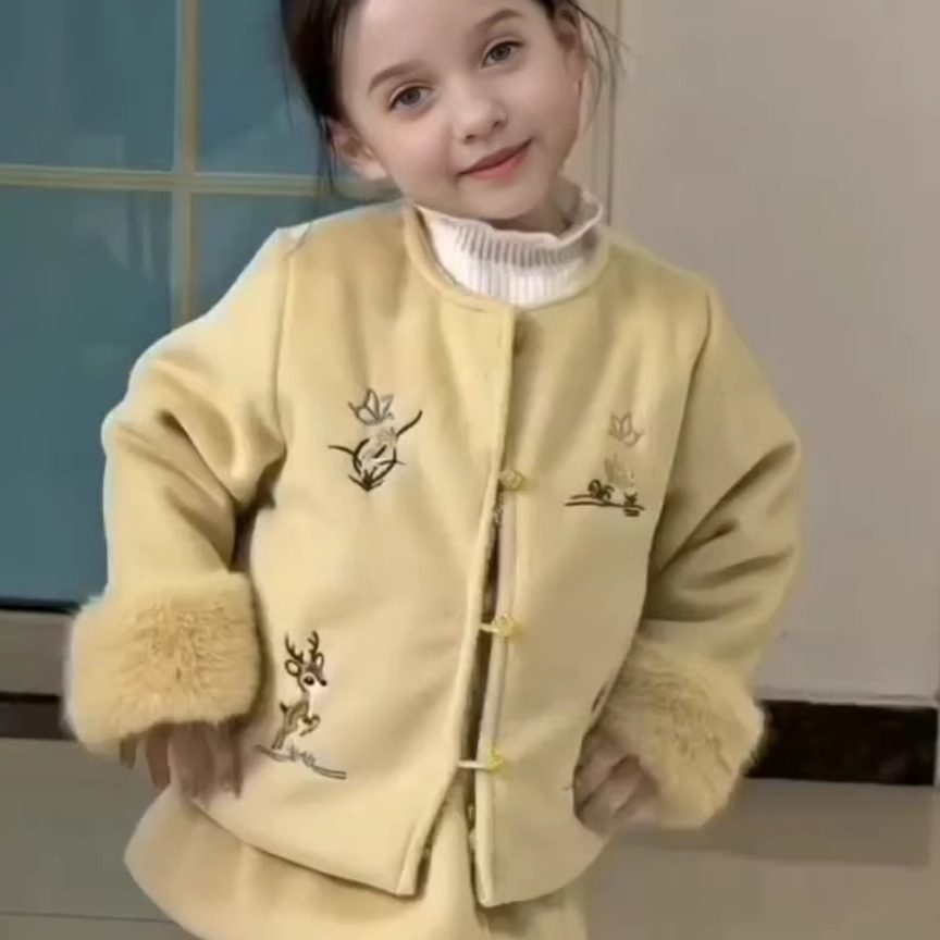 女童新中式刺绣外套半裙两件套