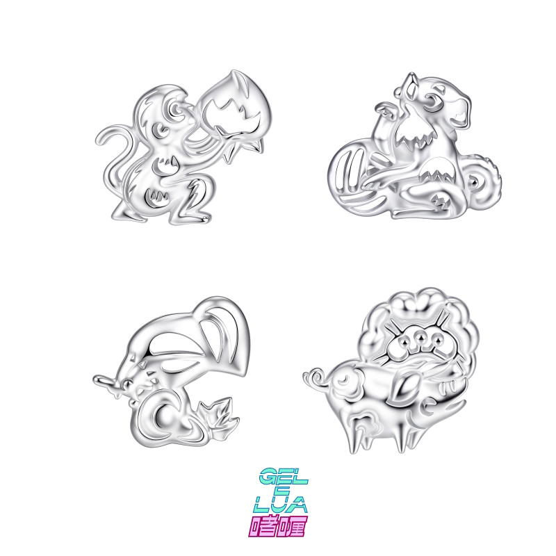 GELELUA啫喱十二辰灵【猴鸡狗猪】925银生肖耳钉本命年长辈送礼