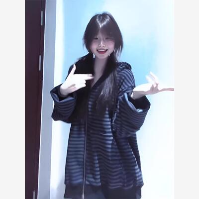 美式潮牌条纹慵懒风拉炼