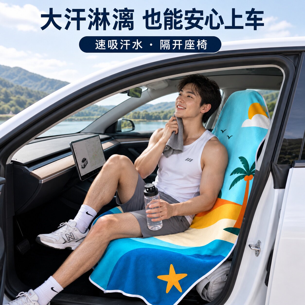 车载运动毛巾驾驶开车座椅保护垫巾隔汗加厚铺巾网球游泳健身吸汗