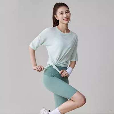 速干透气瑜伽服女宽松运动短袖T恤普拉提罩衫训练健身服上衣跑步
