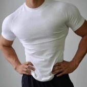 男款 恤跑步上衣 显肌肉无缝速干衣训练T 健身运动短袖 圆领高弹修身