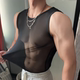 男士 圆领打底 性感网纱吊带背心薄透高弹健身上衣透明镂空网眼修身