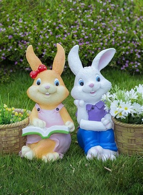 户外仿真兔子雕像可爱动物花盆造景摆件树脂工艺品花园草坪装饰品